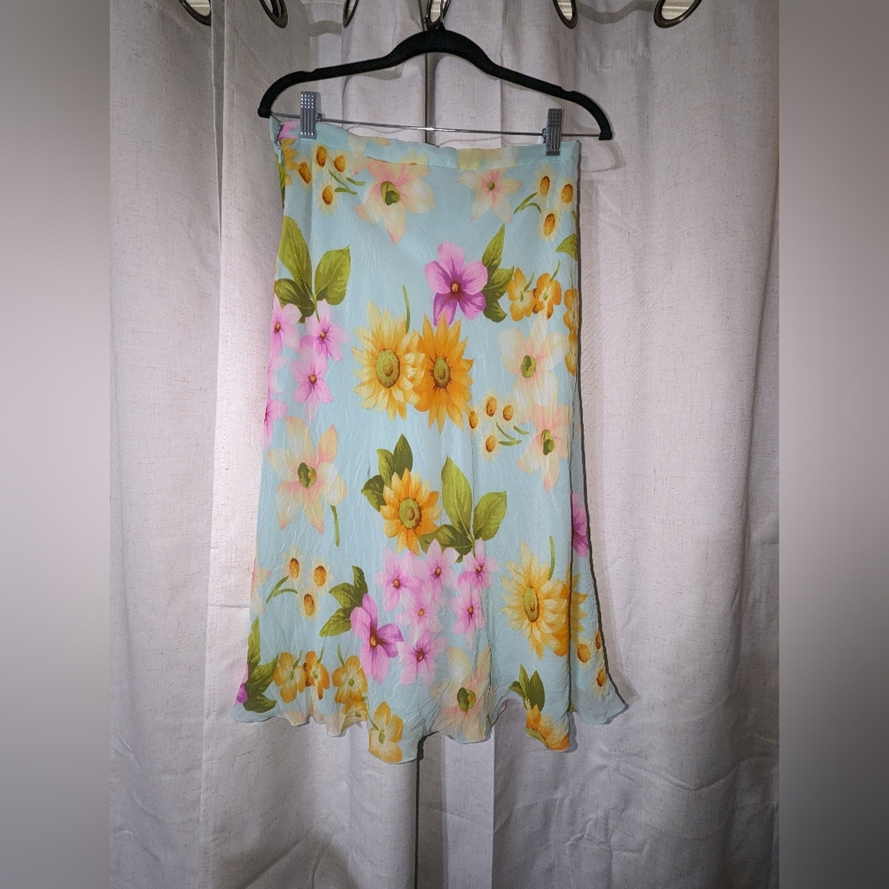 Floral Silk Midi Skirt